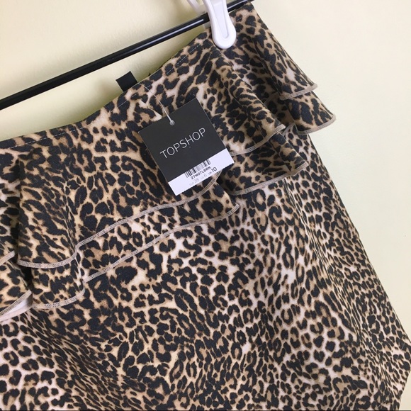 NWT Topshop Ruffle Leopard Peplum Mini Skirt 4 6 - Picture 4 of 6